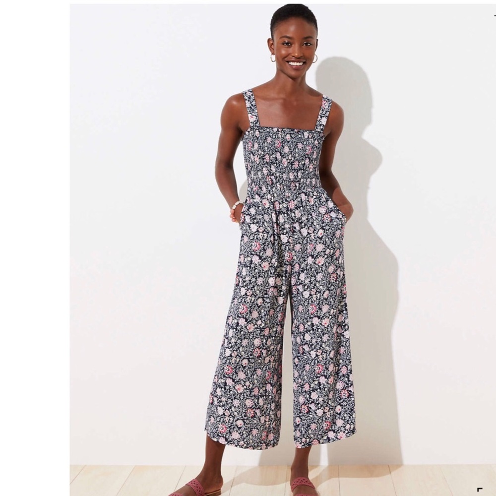 LOFT Floral Smocked Jumpsuit